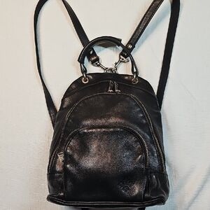 Patricia Nash Alencon Small Backpack Black Leather Full-Grain Silver Hardware